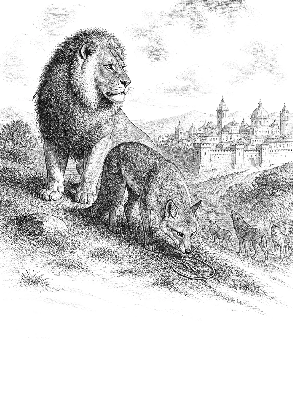 Engraved plate for The Fox and the Lion