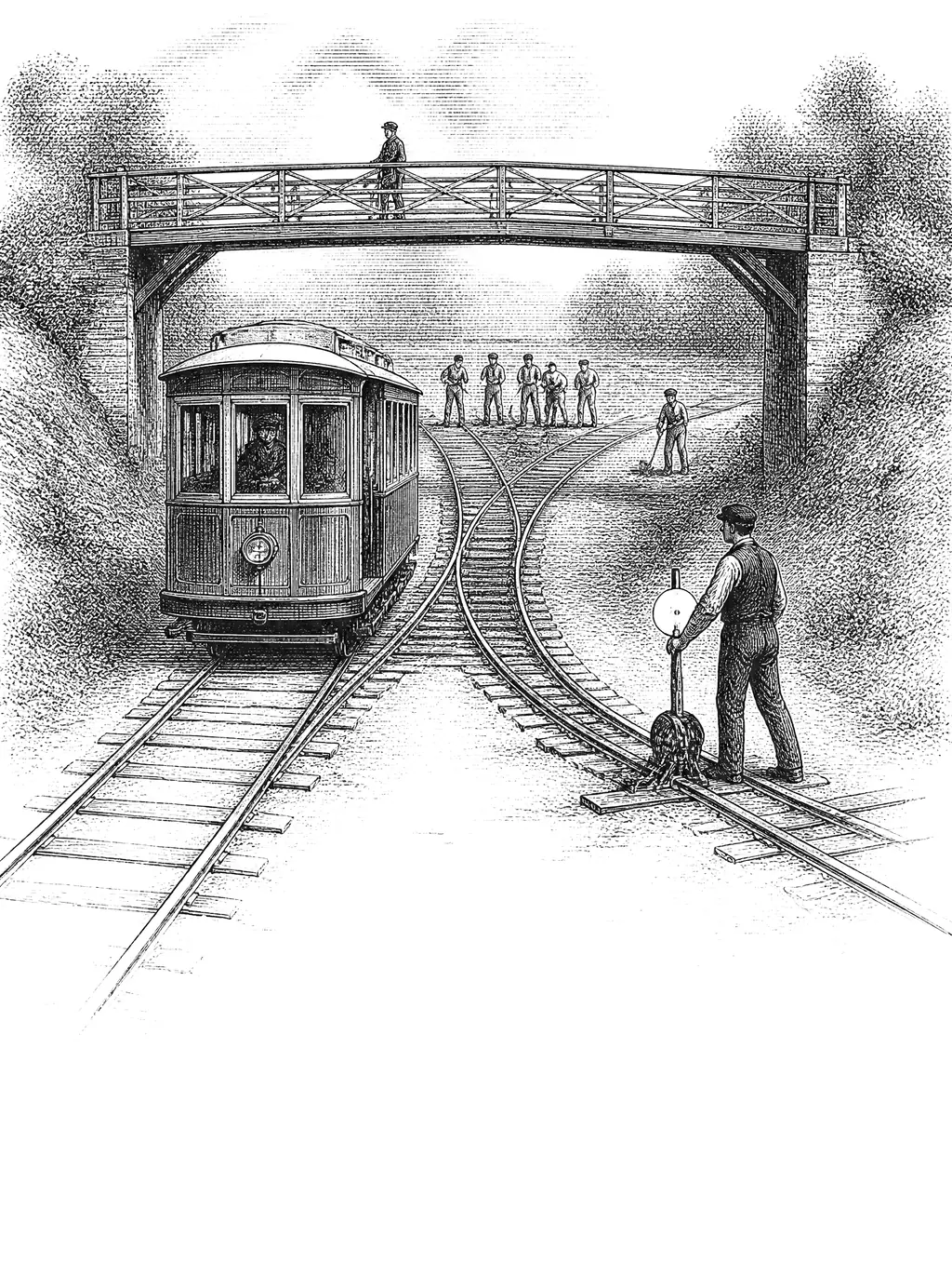 Engraved plate for The Trolley Problem